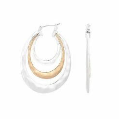 Bella Uno Two Tone Metal Layered Hoop Earrings