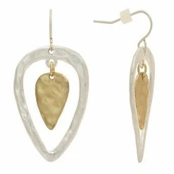 Bella Uno Zinc Two Tone Teardrop Dangle Earrings