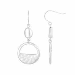 Bella Uno Silver Tone Bead & Open Circle Drop Earrings