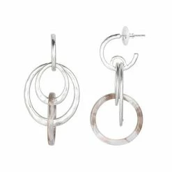 Bella Uno Silver Tone Drop Orbital Hoop Earrings