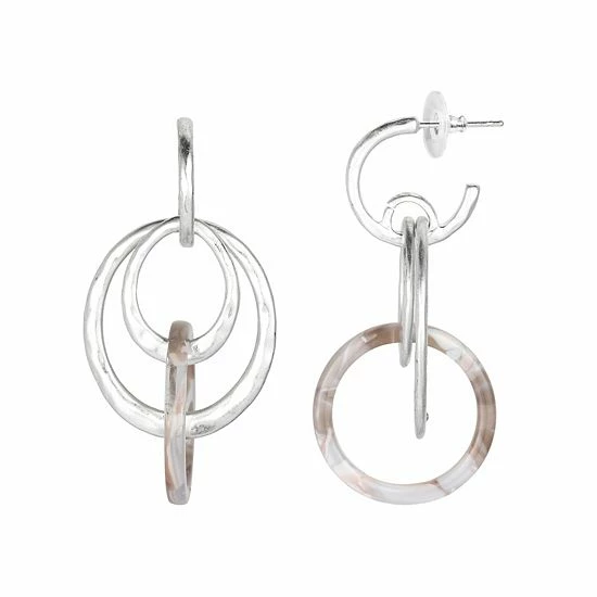 Bella Uno Silver Tone Drop Orbital Hoop Earrings 3 Bella Uno Silver Tone Drop Orbital Hoop Earrings