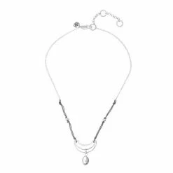 Bella Uno Silver Tone Half-Circle & Bead Pendant Necklace