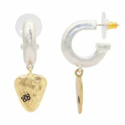 Bella Uno Zinc Two Tone Hoop Charm Dangle Earrings