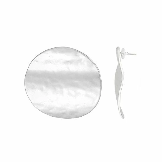 Bella Uno Silver Tone Round Disc Button Earrings 3 Bella Uno Silver Tone Round Disc Button Earrings