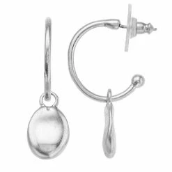 Bella Uno Oval Charm C-Hoop Earrings Silver Tone -Bella Uno Shop unnamed file 169