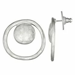 Women's Bella Uno Worn Silver Open Disc Circle Earrings