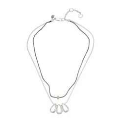 Bella Uno Two-Layer Metallic Teardrop Pendants Necklace Silver Tone -Bella Uno Shop unnamed file 205