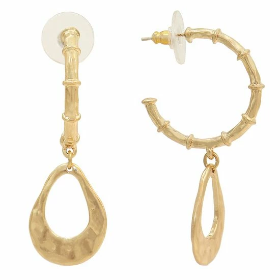 Bella Uno Zinc Gold Tone Hoop Charm Dangle Earrings 3 Bella Uno Zinc Gold Tone Hoop Charm Dangle Earrings