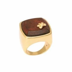 Bella Uno Gold Tone Wooden Statement Ring
