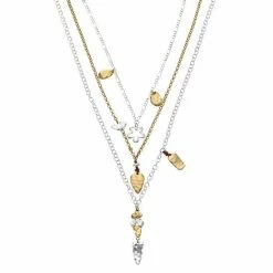 Bella Uno Zinc Two Tone Long Layered Chain Statement Necklace