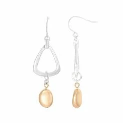 Bella Uno Metallic Open Triangle & Bead Double Drop Earrings Silver Tone -Bella Uno Shop unnamed file 25