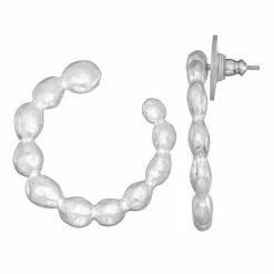 Women's Bella Uno Worn Silver Beaded Hoop Earring