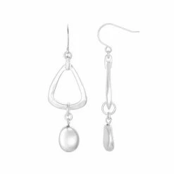 Bella Uno Metallic Open Triangle & Bead Double Drop Earrings Silver Tone -Bella Uno Shop unnamed file 26