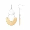 Bella Uno Metal Teardrop & Half Circle Drop Earrings Two Tone