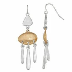 Bella Uno Two-Tone Oval Linear Drop Earrings Silver Tone -Bella Uno Shop unnamed file 289