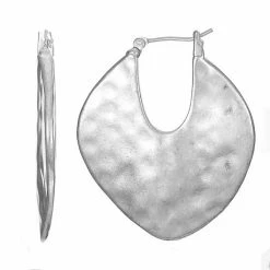 Bella Uno Silver Tone Hammered Disc Earrings