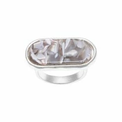 Bella Uno Silver Tone Long Rectangle Bar Acetate Ring