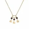 Bella Uno Gold Tone & Wood Open Circle Charm Statement Necklace