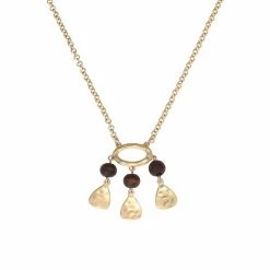 Bella Uno Gold Tone & Wood Open Circle Charm Statement Necklace