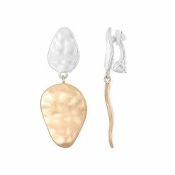 Bella Uno Metal Discs Clip-On Drop Earrings Silver Tone