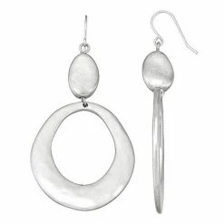 Bella Uno Worn Silver Open Circle Drop Earrings