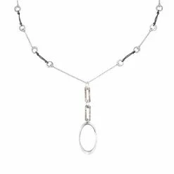 Bella Uno Silver Tone Acetate Paper Clip Oval Drop Necklace