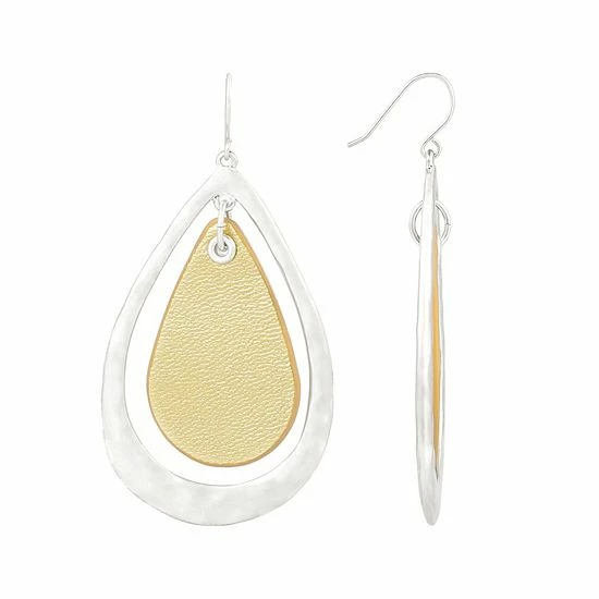 Bella Uno Silver Tone Leather Oval Drop Earrings 3 Bella Uno Silver Tone Leather Oval Drop Earrings