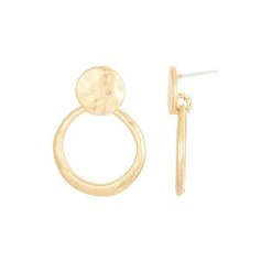 Bella Uno Gold Tone Hammered Open Circle Drop Earrings
