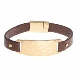 Bella Uno Leather & Metallic ID Boyfriend Bracelet Silver Tone