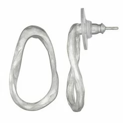 Women's Bella Uno Worn Silver Open Oval Earrings